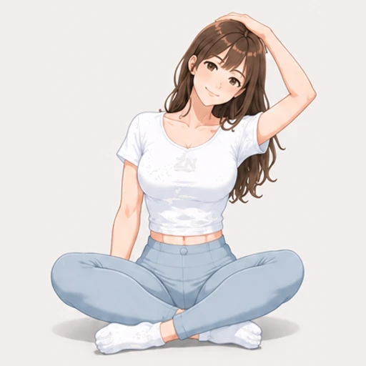 手を頭に添えて首を横に倒す首・肩のストレッチのイラスト