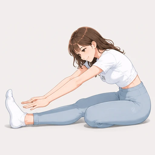 片脚を前に伸ばして上体を前に倒しもも裏を伸ばすストレッチのイラスト