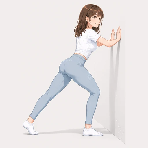 壁に手をついてふくらはぎを伸ばすストレッチのイラスト