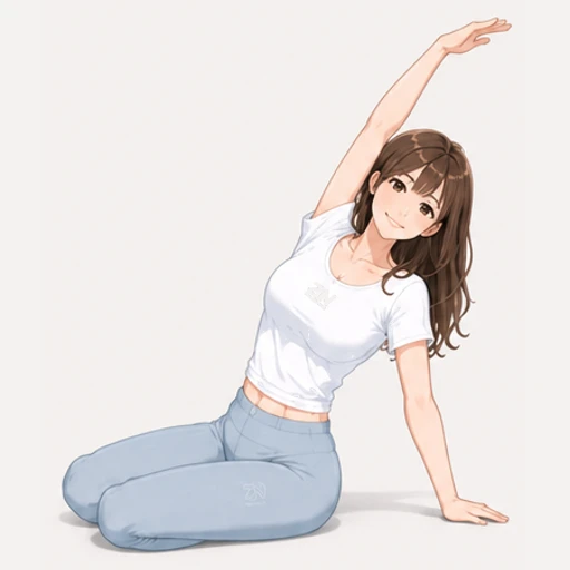 片手を上げて体を横に倒し脇腹を伸ばすストレッチのイラスト