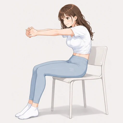 腕を前に伸ばして背中を丸め肩甲骨を広げるストレッチのイラスト