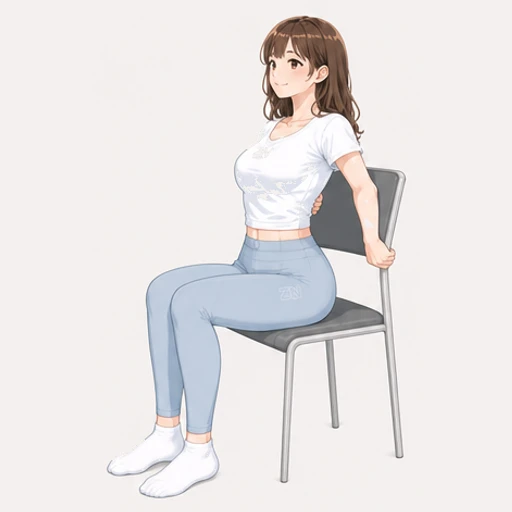 椅子に座りひじを後ろへ引いて肩甲骨を寄せるストレッチのイラスト