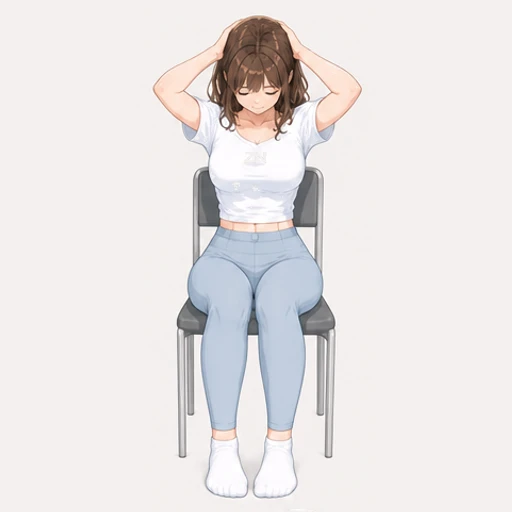両手を後頭部に添えて頭を前に倒し首の後ろを伸ばすストレッチのイラスト