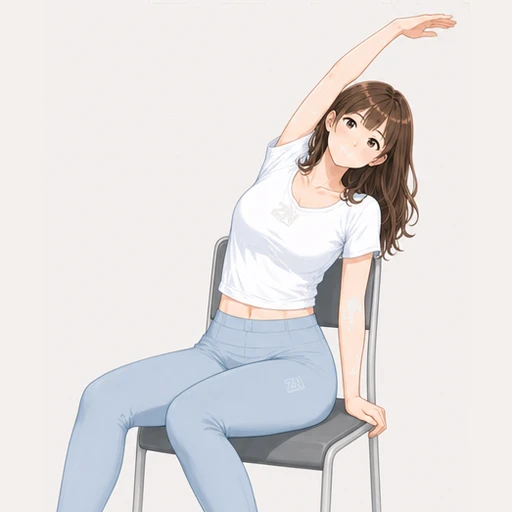 椅子に座って体側を伸ばすストレッチのイラスト