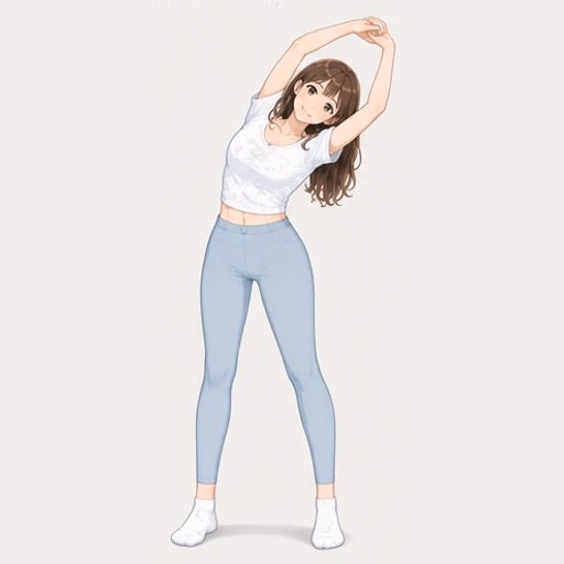 足を腰幅に開いて立ち、両手を頭上で組んで真横に体を倒すストレッチのイラスト