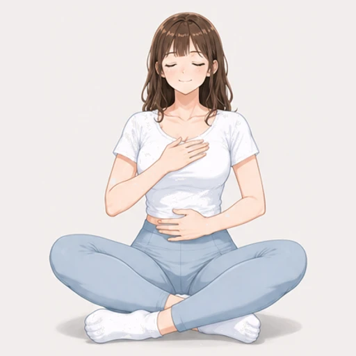 片手を胸、片手をお腹に当ててゆっくり深呼吸するイラスト